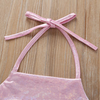 One-piece Fish Scale Swimsuit With Bow Sling