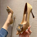 Rhinestone Stiletto Women's Shoes Net Red Satin Slim