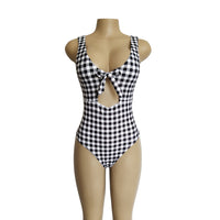 Check tie ladies one-piece swimsuit