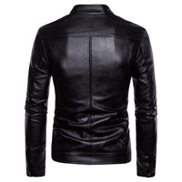 Solid Collar Large Men's Motorcycle Leather PU Jacket