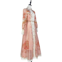 Printed Collar Single Breasted Lace Dress