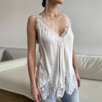 Lace-trimmed Sleeveless T-shirt A Stylish Top For Women
