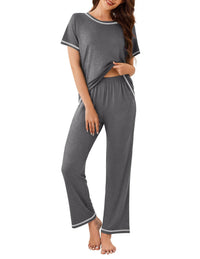 Stylish Home Sleepwear Womens Short-Sleeve Top And Long Pants Set