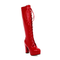 Platform Chunky-heeled Over-the-knee Boots With Crisscross Straps