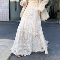 Womens Lace Retro French Crochet Hollow-Out Knit A-Line Skirt