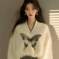 Fashion Butterfly Print Knitted Sweater For Women