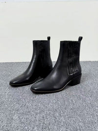 Mid-heel Chunky-heel Retro Square-toe Matte Leather Womens Boots