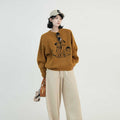 Cartoon Printed Round Neck Long Sleeve Knitted Sweater For Women