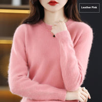 Round Neck Loose Solid Color Mink Sweater Pullover Base Woolen Sweater