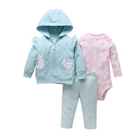 Baby's Long Sleeve Romper Hooded Sweater Pants 3 Piece Set