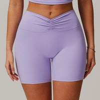 Peach Pleated Hip Raise Yoga Pants High Waist Belly Wrap