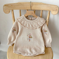 Knitted Ruffled Collar Long-sleeved Jumpsuit