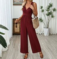 V-neck Backless Crossover-waistband Wide-leg Jumpsuit