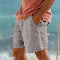 Cotton Linen Drawstring Elastic Waist Solid Color Breathable Bermuda Shorts