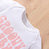 Solid Color Letter T-shirt Romper Hot Pants Suit With Headdress Flower