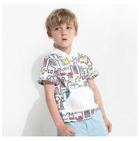Cartoon print boy's hooded short sleeve t-shirt
