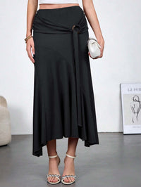 Womens High-Waisted Figure-Hugging Flowy Half Skirt With Ties