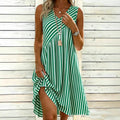 3D Printed Striped Casual Loose Fitting Dress