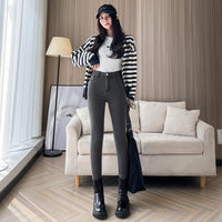 Fleece-lined Base High Waist Black Tight Trousers Skinny Pants