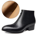 Men's Pointed Toe Leather High-Top Zipper Boots