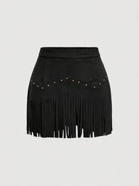 Womens Retro Rivet Tassel Mini Skirt