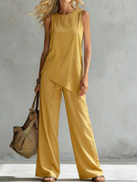 Womens Suit Asymmetric Hem Sleeveless Top And Trousers