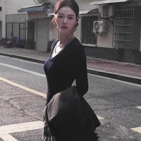 Korean Style Fake Two-piece V-neck Knitted Bottoming Shirt