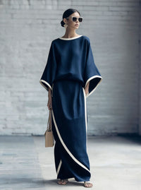 Loose-fitting Womens Batwing-sleeve Robe And Wide-leg Pants Two-piece Set
