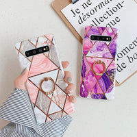 Marble splicing geometric electroplated mobile phone case