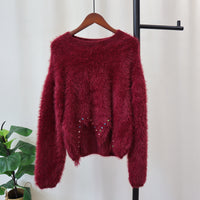 Irregular Nail Drill Mink Fur Knitted Sweater Top