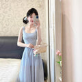 French Style Elegant Blue Lace Slip Dress For Women