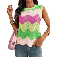 Summer Crew-Neck Knitted Top Dopamine Short Sleeves