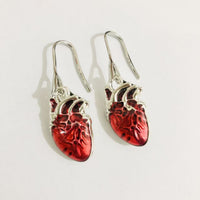 Copper Needle Retro Fashion Design Red Beating Heart Earrings Pendant Ear Jewelry