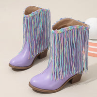 Western-style Runway Chic Chunky-heeled Fringed Ankle Boots