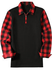 Polo Shirt Long Sleeve Plaid Lapel Casual