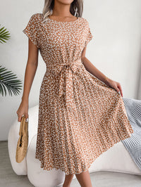 Women   Casual Short Sleeve Floral Print Flowy Pleated Skirt