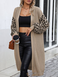 Women's Casual Long Solid Color Pattern Leopard Design Coat Cardigan For Women