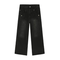 Straight Wide Leg Black Denim Fashionable Trousers
