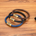 Men's 6mm Stainless Steel Magnetic-Clasp Leather Braided Bracelet