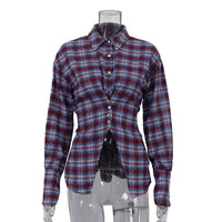 Retro Plaid Collared Long-sleeved Fitted Shirt