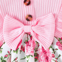 Girls' Striped Printed Bow Dress Suit