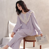 Womens Solid-Color Casual Plus-Size Loose Pajama Set