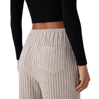New Loose Rib-Knit High-Waist Pocket Wide-Leg Casual Pants