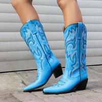 Ancient Chunky Heel Knight Boots Women's Fashionable All-match Embroidered High Boots Women's Shoes