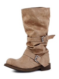 Chunky-heeled Vintage Distressed Mid-calf Boots Womens