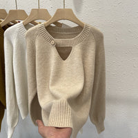 Knitted Sweater Women's AutumnWinter Korean-style Loose-fit Slimming Top With Exposed Collarbones And Long Sleeves