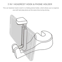 Car Headrest Hook with Phone Holder Seat Back Hanger for Bag Handbag Purse Grocery Cloth