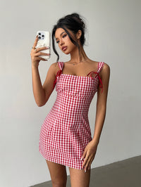 The New Y2K Fashionable Checkered Mini Halter Dress For Women In Spring And Summer Is Suitable For Young Girls' Concerts