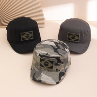 Cross-border Military Enthusiasts' Flat-top Baseball Cap With Embroidered Brazilian Flag, Curved Brim, Casual Mountain Climbing Beanie Hat