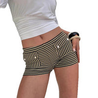 New Women's Striped Knitted Elastic Hot Pants